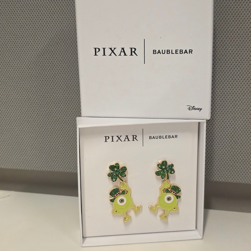 Disney Pixar BaubleBar Mike Wazowski St. Patricks Day Shamrock Earrings Green
